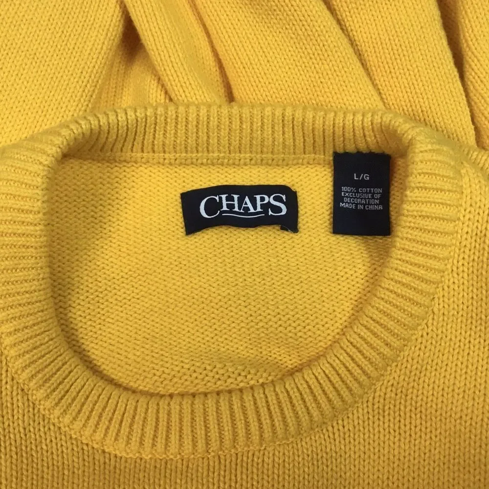Chaps Knit Sweater Yellow‎ Crewneck Cotton Pullover Mens Size L/G